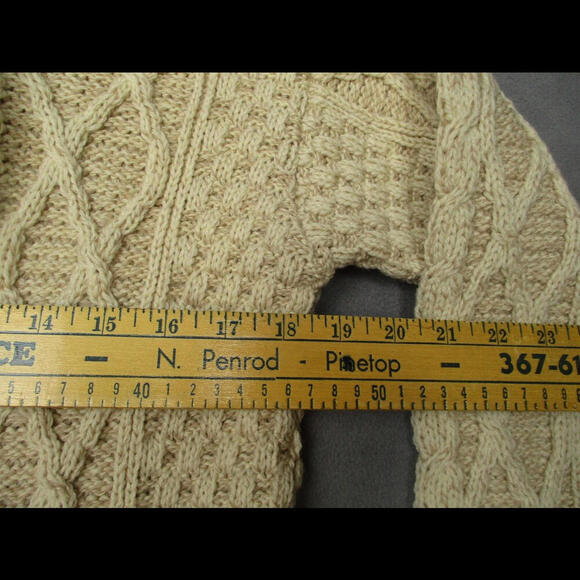 Carraigdonn Merino Wool Cardigan Sweater Large Chunky Cable Knit Cream Ireland - Picture 7 of 9